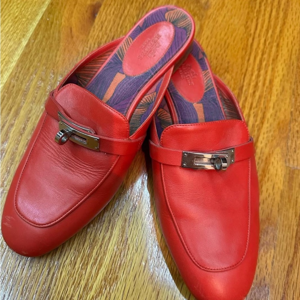 Hermes Red Leather Mules 38